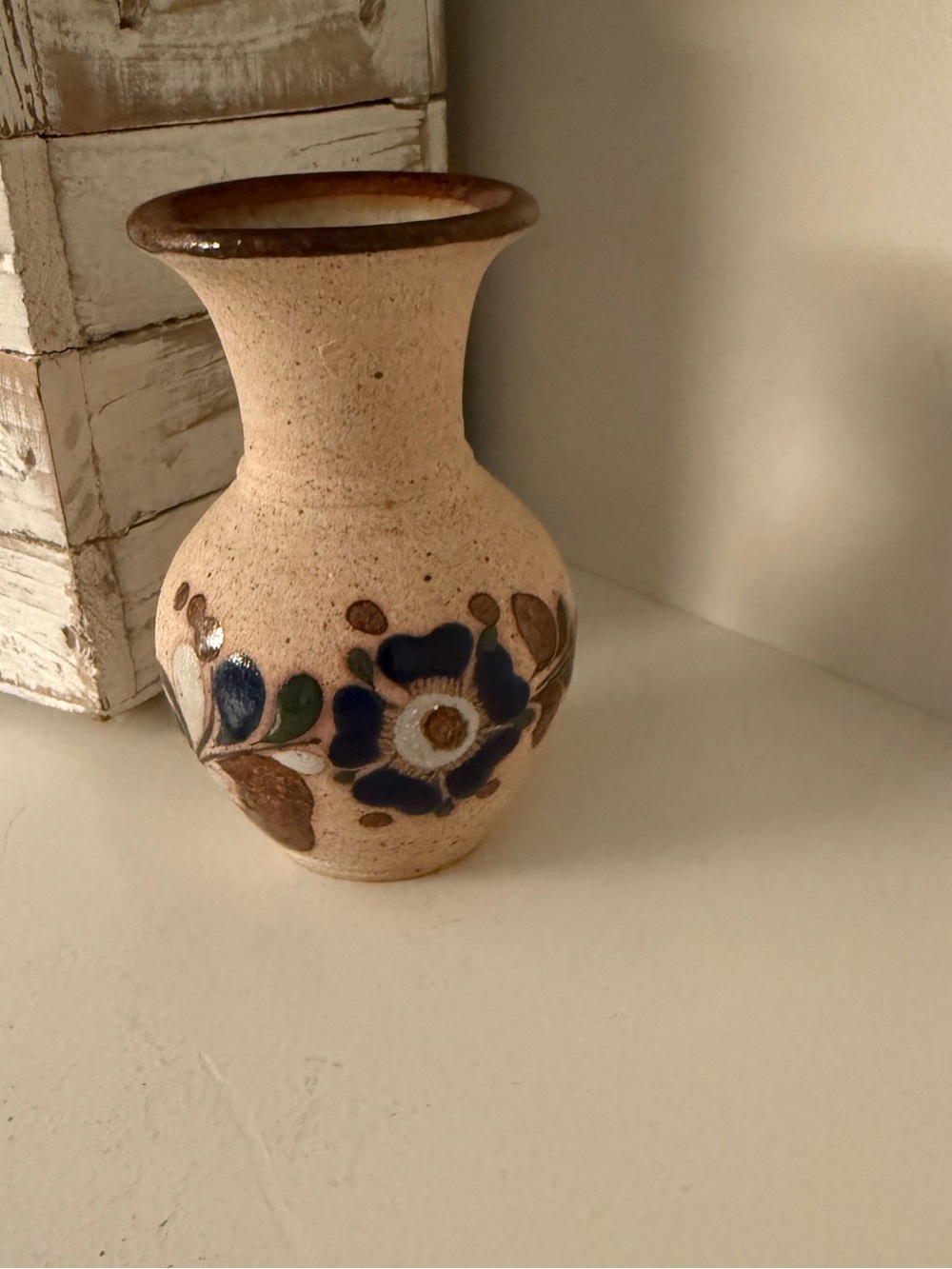 Netzi Tonala Mexican Pottery Vase Signed Quail Floral Folk Art  Vintage